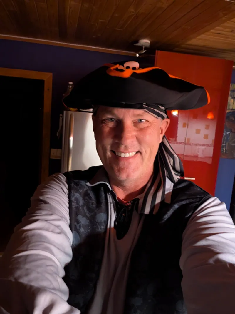 Sean Phillips in costume for the pirate party on the Okanagan tug