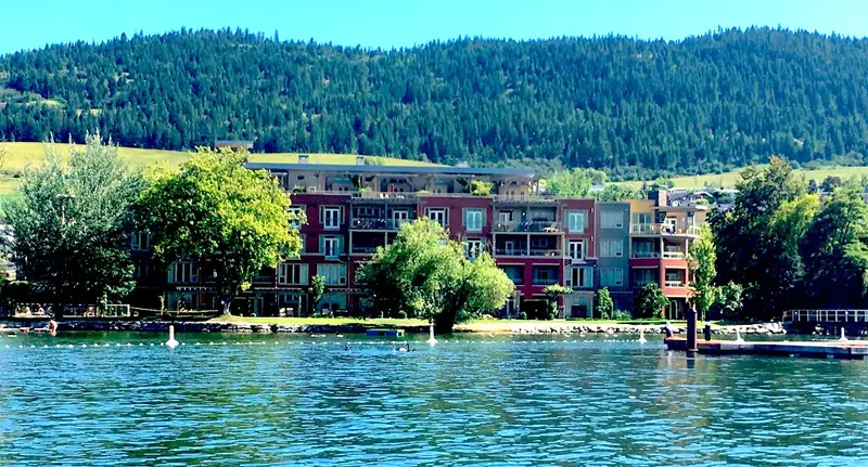 The Strand lakeside condominiums at Okanagan Landing seen from the lake